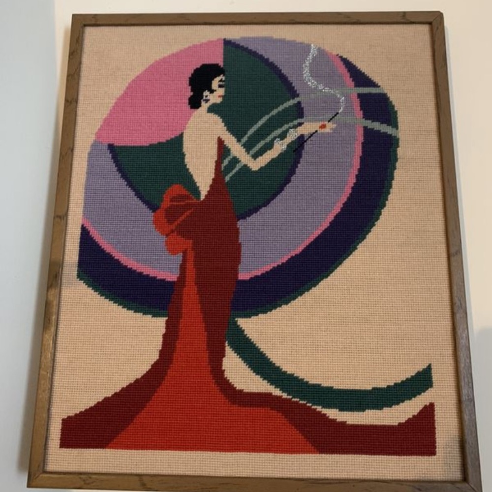 Awesome vintage framed Art Deco Embroidery  Art